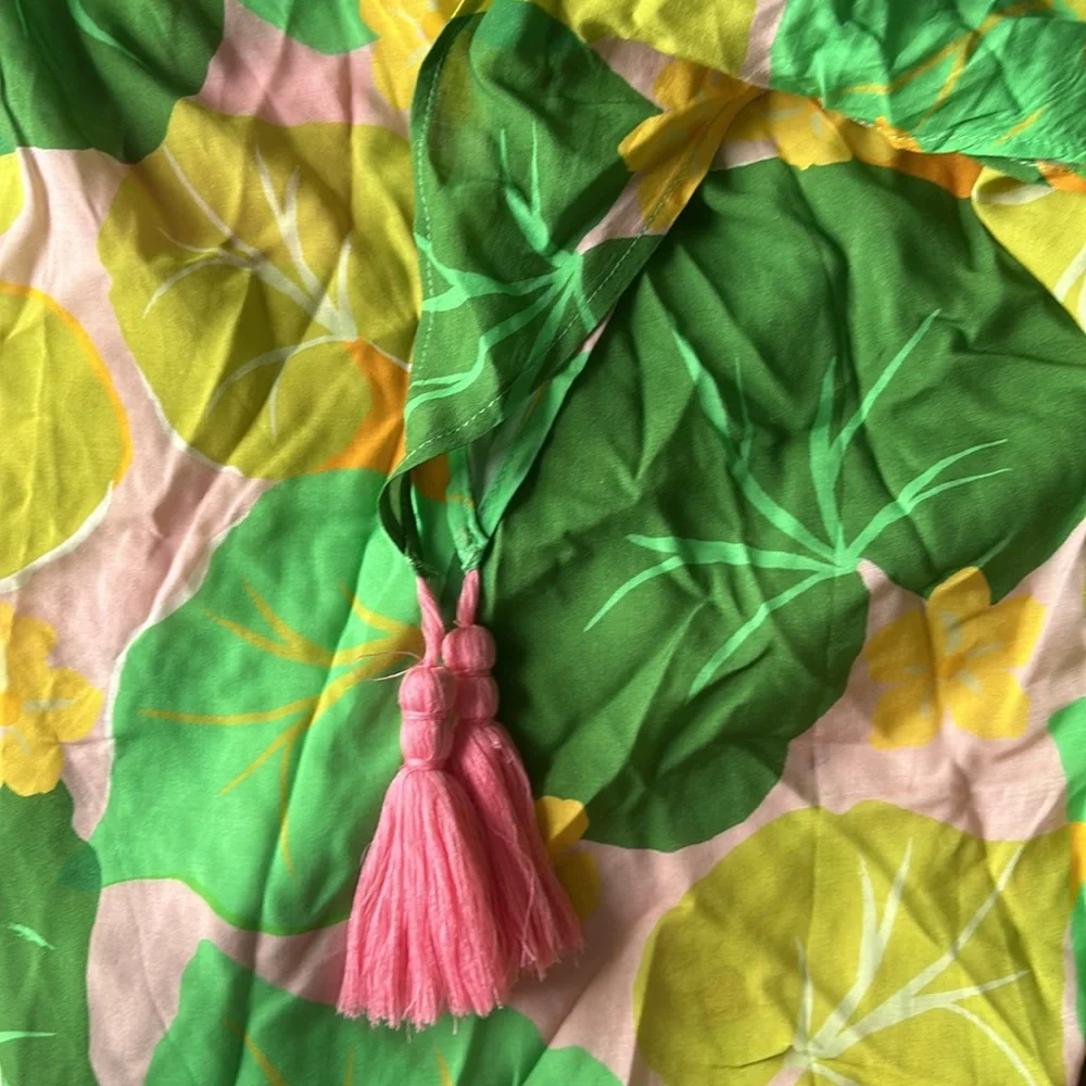 Tropical Leaf Tie-Side Swim Cover-Up Sarong - Green & Yellow